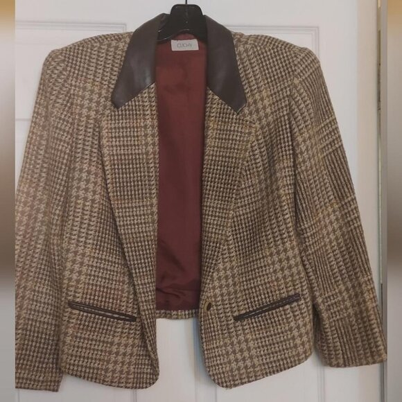 Vintage 90s Houndstooth Blazer Dark Academia Old Money Tweed Jacket Size 10 - Picture 4 of 10
